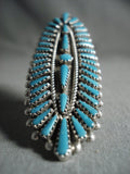 Needle Turquoise Towering Vintage Zuni Native American Jewelry Silver Ring-Nativo Arts