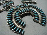 Needlepoint Turquoise Vintage Native American Jewelry Navajo Sterling Silver Squash Blossom Necklace-Nativo Arts