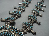 Needlepoint Turquoise Vintage Native American Jewelry Navajo Sterling Silver Squash Blossom Necklace-Nativo Arts