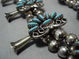 Needlepoint Turquoise Vintage Native American Jewelry Navajo Sterling Silver Squash Blossom Necklace-Nativo Arts