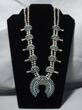 Needlepoint Turquoise Vintage Native American Jewelry Navajo Sterling Silver Squash Blossom Necklace-Nativo Arts