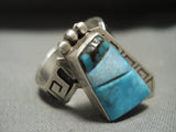 Next Level 'Duel Technique' Vintage Navajo Inlay Turquoise Opal Native American Jewelry Silver Ring-Nativo Arts