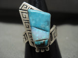Next Level 'Duel Technique' Vintage Navajo Inlay Turquoise Opal Native American Jewelry Silver Ring-Nativo Arts