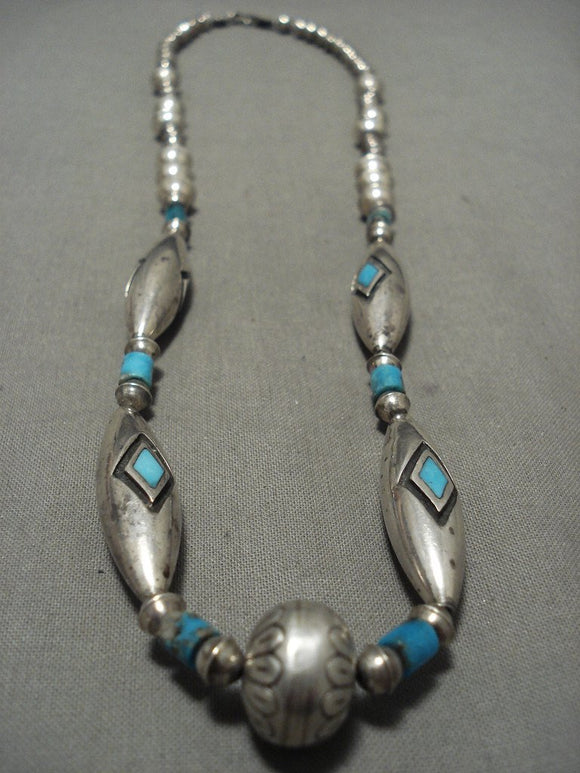 Next Level Native American Jewelry Silver Work Vintage Navajo Turquoise Native American Jewelry Silver Tubes Necklace-Nativo Arts