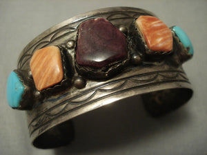 Oh My Patina! Vintage Navajo Spiny Oyster Turquoise Sterling Native American Jewelry Silver Bracelet-Nativo Arts