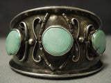 Old Pawn Triple Green Turquoise Vintage Navajo Sterling Native American Jewelry Silver Bracelet Cuff-Nativo Arts