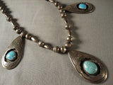 Old Vintage Navajo segmented Turquoise Native American Jewelry Silver Necklace-Nativo Arts