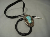 Old Yazzie Navajo Easter Blue Turquoise Native American Jewelry Silver ""flower"" Bolo Tie old vtg-Nativo Arts