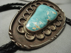 Old Yazzie Navajo Easter Blue Turquoise Native American Jewelry Silver ""flower"" Bolo Tie old vtg-Nativo Arts