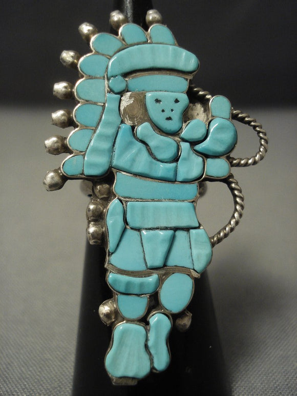 Older And Huge Vintage 'Natural Turquoise' Kachina Sterling Native American Jewelry Silver Ring-Nativo Arts