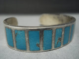 Older And Intrciate!! Vintage Navajo Blue Turquoise Sterling Silver Bracelet Old-Nativo Arts