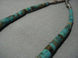 Older And More Rare Vintage Navajo 'Graduating Turquoise Heishi' Native American Jewelry Silver Necklace-Nativo Arts