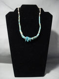 Older And More Rare Vintage Navajo 'Graduating Turquoise Heishi' Native American Jewelry Silver Necklace-Nativo Arts