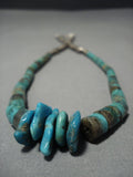 Older And More Rare Vintage Navajo 'Graduating Turquoise Heishi' Native American Jewelry Silver Necklace-Nativo Arts