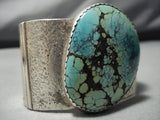 Omg Huge!! Vintage Native American Jewelry Navajo Domed Green Turquoise Sterling Silver Bracelet-Nativo Arts