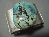 Omg Huge!! Vintage Native American Jewelry Navajo Domed Green Turquoise Sterling Silver Bracelet-Nativo Arts