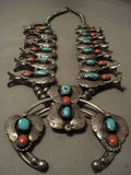 Omg Stunning Vintage Navajo Turquoise Coral Native American Jewelry Silver Suqash Blossom Necklace-Nativo Arts