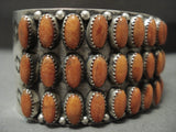 Omg Triple Row Domed Coral Vintage Navajo Native American Jewelry Silver Bracelet-Nativo Arts