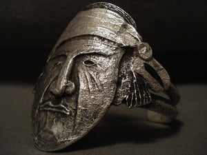 Omg Vintage Navajo Important Indian Head Native American Jewelry Silver Tufa Bracelet-Nativo Arts