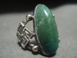 One Of Best Ever Vintage Navajo 'Whirling Logs' Cerrillos Turquoise Native American Jewelry Silver Ring-Nativo Arts