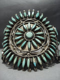 One Of Best Vintage Native American Jewelry Navajo Green Needlepoint Turquoise Sterling Silver Bracelet-Nativo Arts