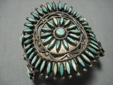 One Of Best Vintage Native American Jewelry Navajo Green Needlepoint Turquoise Sterling Silver Bracelet-Nativo Arts