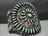 One Of Best Vintage Native American Jewelry Navajo Green Needlepoint Turquoise Sterling Silver Bracelet-Nativo Arts