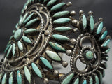 One Of Best Vintage Native American Jewelry Navajo Green Needlepoint Turquoise Sterling Silver Bracelet-Nativo Arts