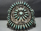 One Of Best Vintage Native American Jewelry Navajo Green Needlepoint Turquoise Sterling Silver Bracelet-Nativo Arts