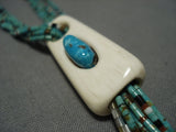 One Of Best Vintage Native American Jewelry Navajo Santo Domingo Green Turquoise Heishi Silver Necklace-Nativo Arts