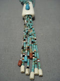 One Of Best Vintage Native American Jewelry Navajo Santo Domingo Green Turquoise Heishi Silver Necklace-Nativo Arts