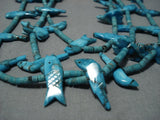 One Of Best Vintage Native American Jewelry Navajo Spiderweb Turquoise Fetish Sterling Silver Necklace-Nativo Arts