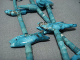 One Of Best Vintage Native American Jewelry Navajo Spiderweb Turquoise Fetish Sterling Silver Necklace-Nativo Arts