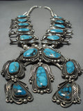 One Of Best Vintage Native American Jewelry Navajo Turquoise Sterling Silver Squash Blossom Necklace-Nativo Arts