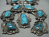 One Of Best Vintage Native American Jewelry Navajo Turquoise Sterling Silver Squash Blossom Necklace-Nativo Arts