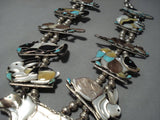 One Of Best Vintage Native American Jewelry Navajo Turquoise Sterling Silver Squash Blossom Necklace-Nativo Arts