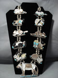 One Of Best Vintage Native American Jewelry Navajo Turquoise Sterling Silver Squash Blossom Necklace-Nativo Arts