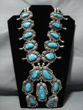 One Of Best Vintage Native American Jewelry Navajo Turquoise Sterling Silver Squash Blossom Necklace-Nativo Arts
