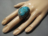 One Of Biggest And Most Detailed Vintage Native American Jewelry Navajo Turquoise Sterling Silver Ring-Nativo Arts