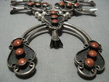 One Of Biggest Vintage Native American Jewelry Navajo Coral Sterling Silver Squash Blossom Necklace Old-Nativo Arts