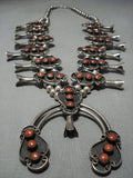 One Of Biggest Vintage Native American Jewelry Navajo Coral Sterling Silver Squash Blossom Necklace Old-Nativo Arts