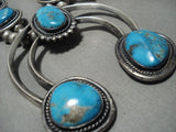 One Of Biggest Vintage Navajo Bisbee Turquoise Native American Jewelry Silver Squash Blossom Necklace-Nativo Arts