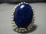 One Of Biggest Vintage Navajo Lapis Sterling Silver Ring Native American-Nativo Arts