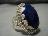 One Of Biggest Vintage Navajo Lapis Sterling Silver Ring Native American-Nativo Arts