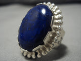One Of Biggest Vintage Navajo Lapis Sterling Silver Ring Native American-Nativo Arts
