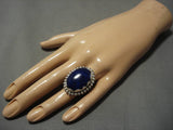 One Of Biggest Vintage Navajo Lapis Sterling Silver Ring Native American-Nativo Arts