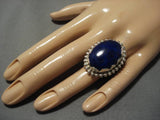 One Of Biggest Vintage Navajo Lapis Sterling Silver Ring Native American-Nativo Arts