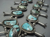 One Of Biggest Vintage Navajo Turquoise Sterling Native American Jewelry Silver Squash Blossom Necklace-Nativo Arts