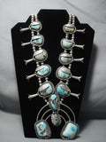 One Of Biggest Vintage Navajo Turquoise Sterling Native American Jewelry Silver Squash Blossom Necklace-Nativo Arts