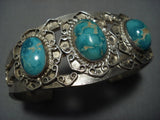 One Of Earliest Carico Lake Turquoise Vintage Native American Jewelry Navajo Sterling Silver Bracelet-Nativo Arts
